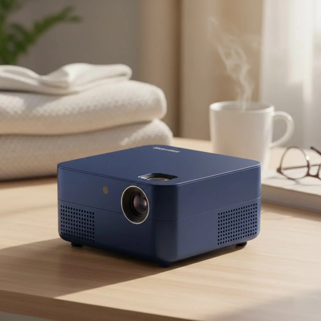 Epson EpiqVision Mini EF-12 smart projector displaying a movie