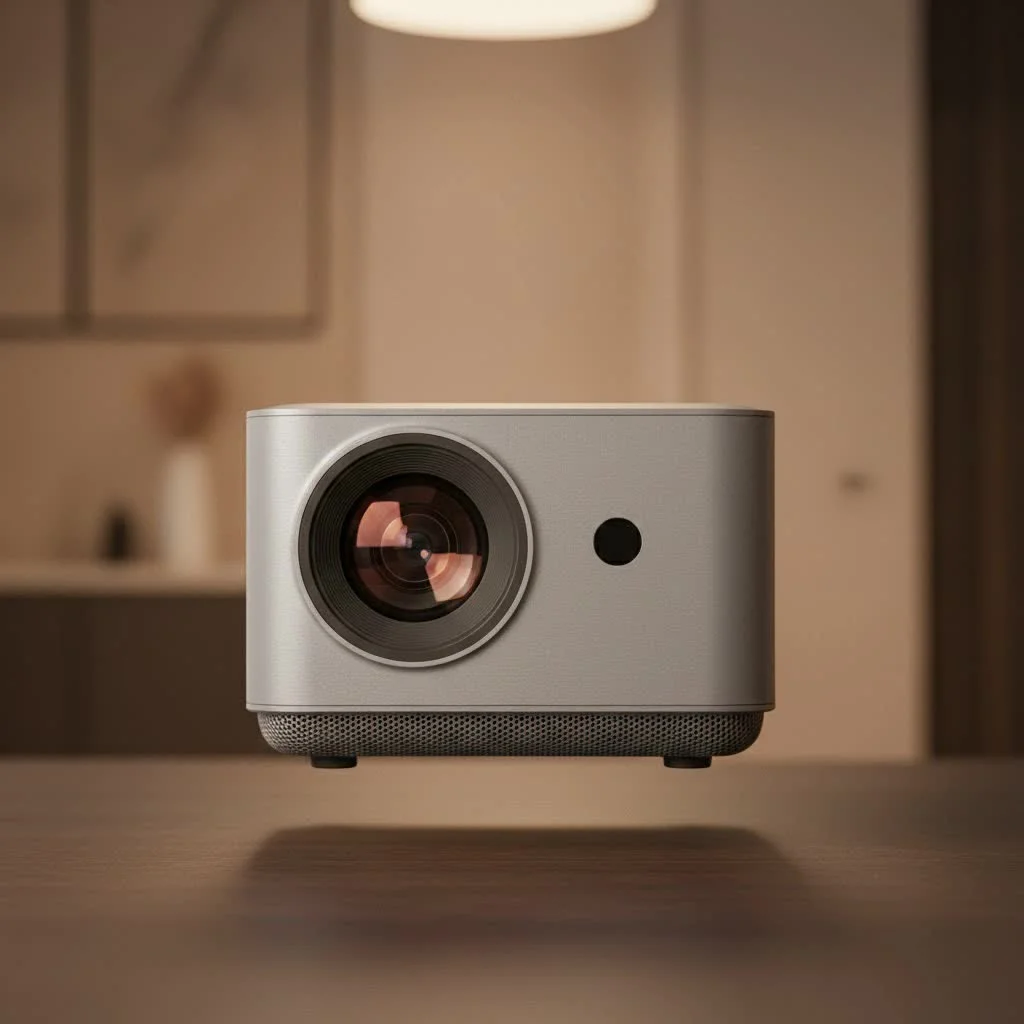 Kodak Luma mini projector displaying a vibrant movie scene