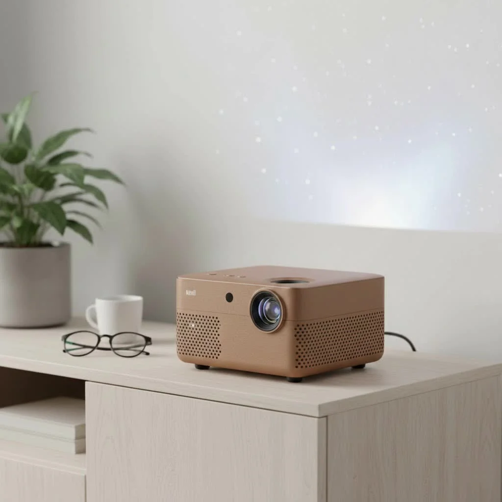 Anker Nebula Capsule mini projector displaying a movie scene