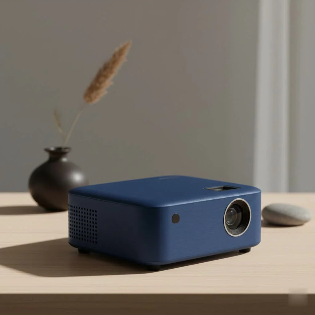 LG CineBeam Q mini projector displaying a vibrant movie scene